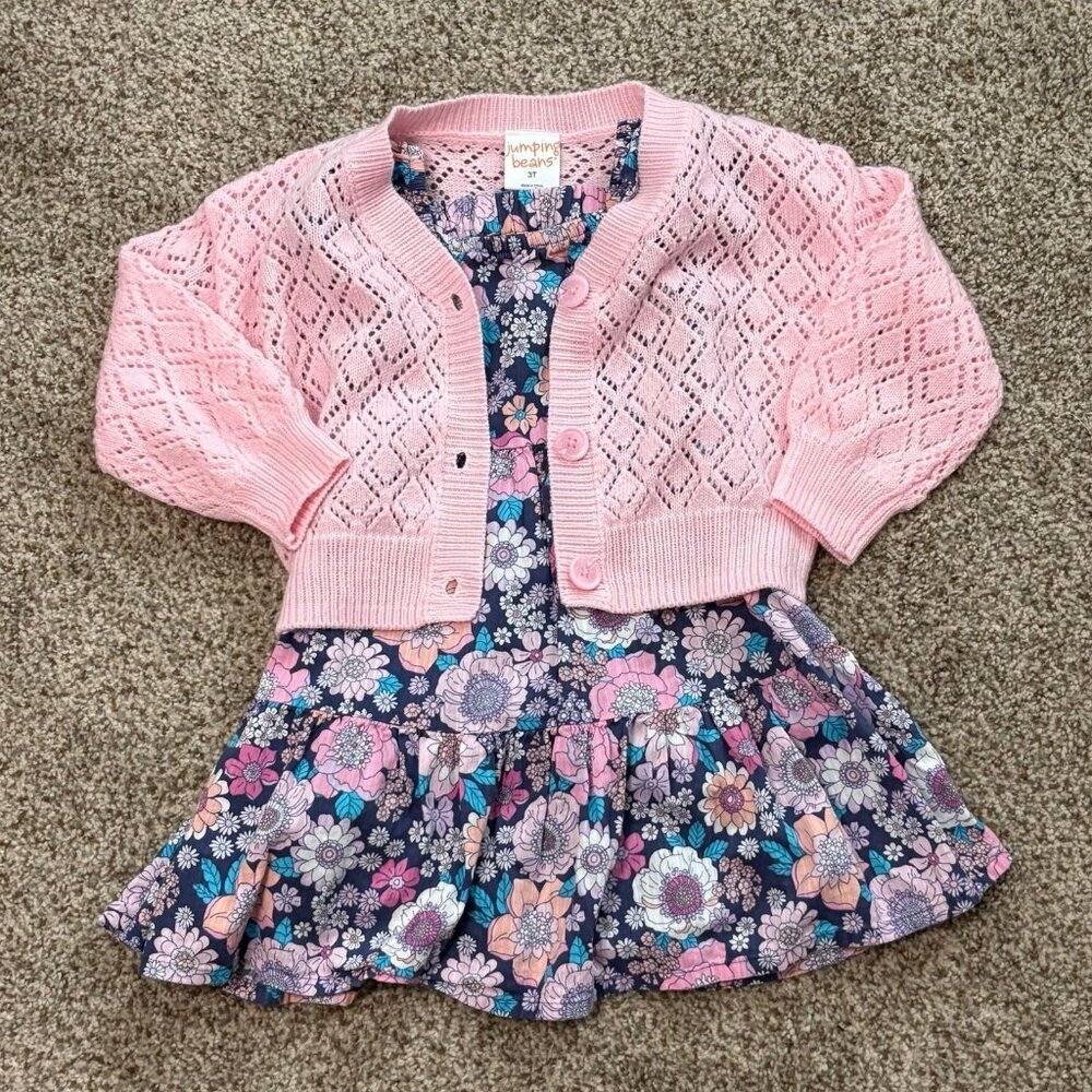 🍗 Jumping Beans Set Pink‎ Cardigan & Dress 3T